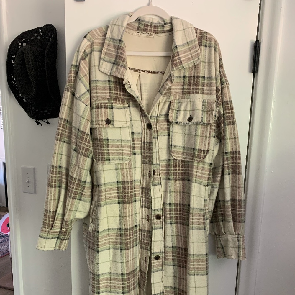 Free People Plaid Long Ruby Shacket